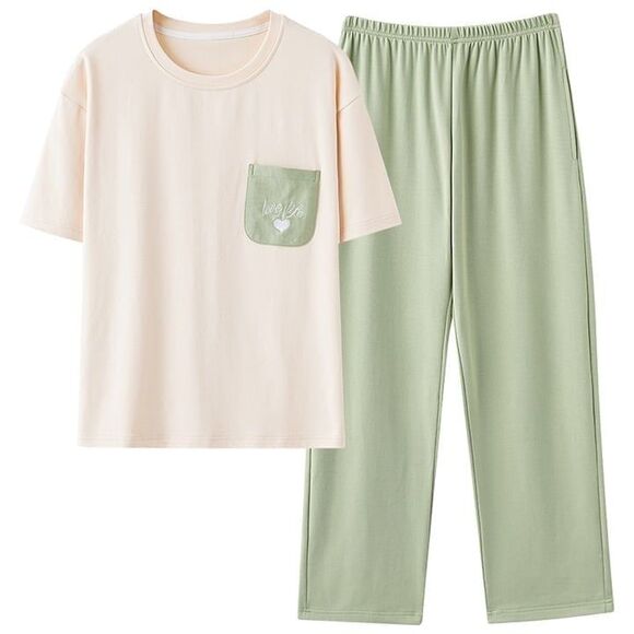 100% Cotton Women’s Pajama Set 2Pcs Pullover Top Sleepwear Loungewear - Picture 1 of 9